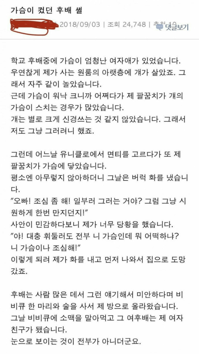 가슴이 컸던 후배 썰