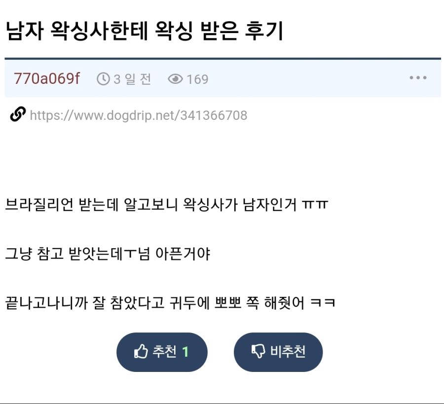 브라질리언 왁싱 받아본 후기.txt